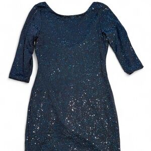 As U Wish Sequin Bodycon Mini Dress Navy Blue Size Small Wedding Party Night out